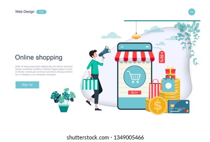 Flat design concept of online shopping ,convenience in online trading for web page, website,template and background.Vector illustration. 