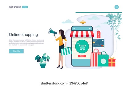 Flat design concept of online shopping ,convenience in online trading for web page, website,template and background.Vector illustration. 