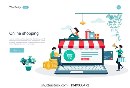 Flat design concept of online shopping ,convenience in online trading for web page, website,template and background.Vector illustration. 