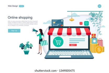 Flat design concept of online shopping ,convenience in online trading for web page, website,template and background.Vector illustration. 