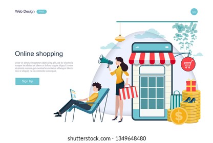 Flat design concept of online shopping ,convenience in online trading for web page, website,template and background.Vector illustration. 