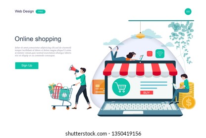 Flat design concept of online shopping ,convenience in online trading for web page, website,template and background.Vector illustration. 