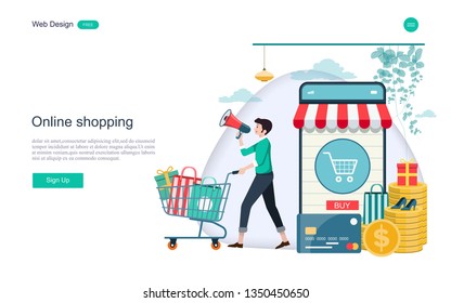Flat design concept of online shopping ,convenience in online trading for web page, website,template and background.Vector illustration. 