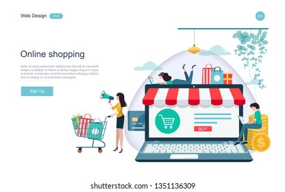 Flat design concept of online shopping ,convenience in online trading for web page, website,template and background.Vector illustration. 