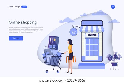 Flat design concept of online shopping ,convenience in online trading for web page, website,template and background.Vector illustration. 