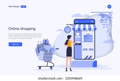Flat design concept of online shopping ,convenience in online trading for web page, website,template and background.Vector illustration. 