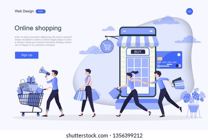 Flat design concept of online shopping ,convenience in online trading for web page, website,template and background.Vector illustration. 