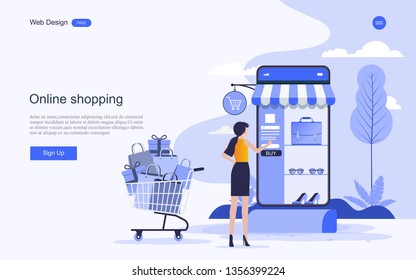 Flat design concept of online shopping ,convenience in online trading for web page, website,template and background.Vector illustration. 