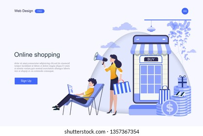 Flat design concept of online shopping ,convenience in online trading for web page, website,template and background.Vector illustration. 