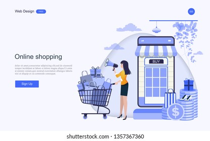 Flat design concept of online shopping ,convenience in online trading for web page, website,template and background.Vector illustration. 