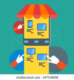 Flat design concept for online shopping. Vector illustration for web banners and promotional materials