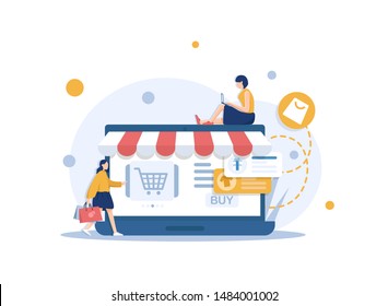 Flat design concept of online shopping,convenience in online trading for web page, website