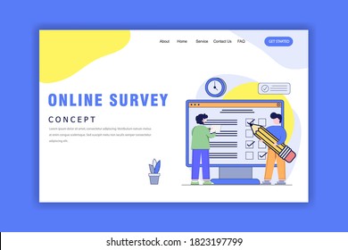 Flat Design Concept of Online Survey. vector illustration for website, mobile web, landing page