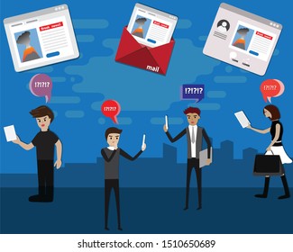 Flat design concept of panic people with fake news on social media,Fake news,Online technology,vector illustration