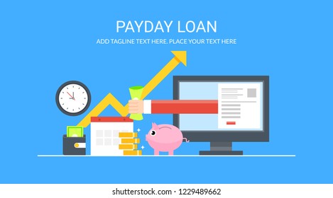 Flat Design Concept For Payday Loan, Applying For Pay Day Loan Online, Calendar Money Flat Design Vector Banner