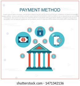 Flat design concept payment. Payment method and option or channel to transfer money. Vector illustrate.