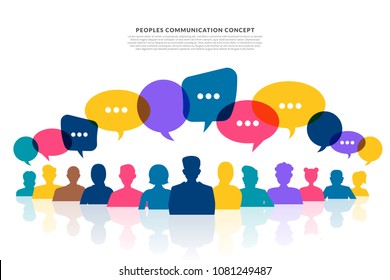 Flat design concept peoples talk with balloon message bubble. Vector illustrate.