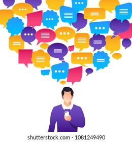 Flat design concept peoples talk with balloon message bubble. Vector illustrate.