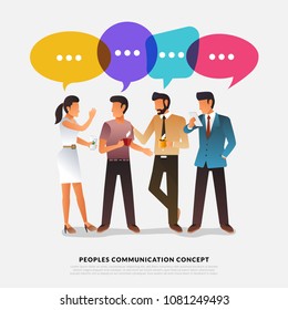 Flat design concept peoples talk with balloon message bubble. Vector illustrate.
