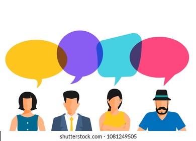 Flat design concept peoples talk with balloon message bubble. Vector illustrate.