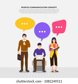 Flat design concept peoples talk with balloon message bubble. Vector illustrate.