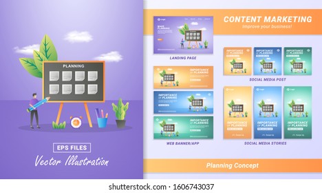 Flat design concept of planning schedule, personal study plan creation, business time planning and scheduling. Can use for web landing page, marketing material, mobile app, web banner.