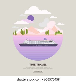 Flat design concept of planning a summer vacation,Travel by cruise ship to travel destination. vector illustration.
