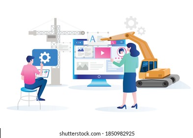 Flat design concept, the process of building a web