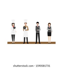 flat design concept of professional staff working in the restaurant as a professional chef and waiter