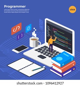 Flat design concept programmer coding program. Vector illustrate.