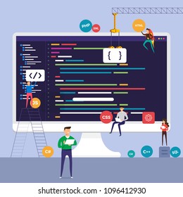 Flat design concept programmer coding program. Vector illustrate.