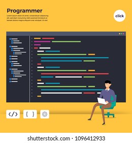 Flat design concept programmer coding program. Vector illustrate.