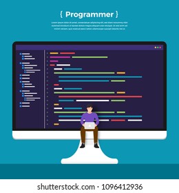 Flat design concept programmer coding program. Vector illustrate.