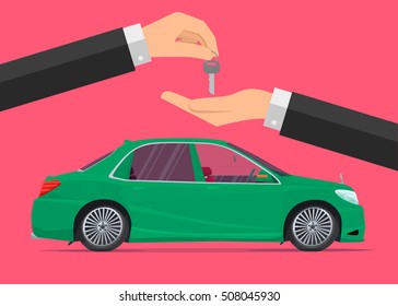 Flat design concept of rent a car. Business cartoon concept. Vector creative color illustrations flat design in flat modern style.