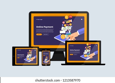 Flat design concept responsive web design development mockup layout devices on multiscreen. Vector illustrations.
