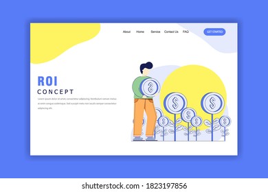 Flat Design Concept Of Return of Investment, ROI, Digital Marketing, Profit. Vector Illustration for Website, Landing Page and Banner