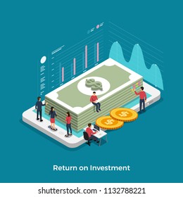 Flat design concept return on investment. Topic of financial and money business growth. Isometric Vector illustrations. 