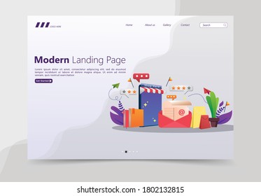 Flat Design Concept, Sale Landing Page. E-Commerce Landing Page Premium Vector