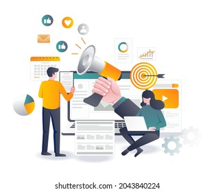 flat design concept  sales on social media and digital marketing