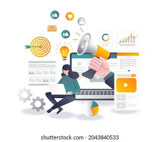 flat design concept  sales on social media and digital marketing 