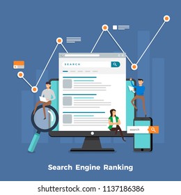 Flat Design Concept Search Engine Optimization And Result Ranking Page. Vector Illustrations.