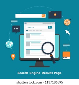 Flat Design Concept Search Engine Optimization And Result Ranking Page. Vector Illustrations.