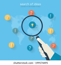 Flat design concept of search of ideas. Concept of search of ideas for web banners and printed materials.
