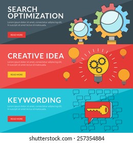 Flat design concept for seo, creative idea, keywording