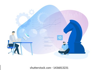 Flat design concept of seo, data analysis, business strategy. Vector illustration for website banner, marketing material, business presentation, online advertising.