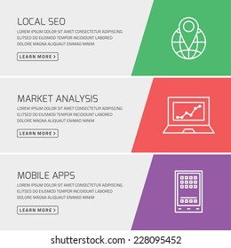 Flat design concept for seo, marketing, mobile apps web banners or headers vector illustration