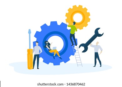 Flat design concept of service and maintenance. Vector illustration for website banner, marketing material, business presentation, online advertising.