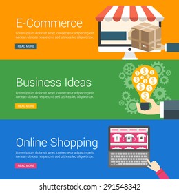Flat Design Concept. Set of Vector Illustrations for Web Banners. E-Commerce, Business Ideas, Online Shopping