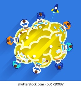 Flat design concept smart brain can build. design construction