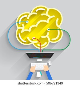 Flat design concept smart brain can build. design construction.